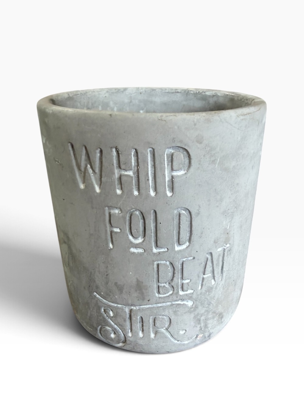 Rustic Concrete Utensil Crock Whip Fold Beat Stir Farmhouse Kitchen